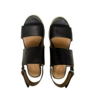 Vionic Womens Sandals Size 8 Black 3" Wedge Espadrille Heel Hook & Loop Closure